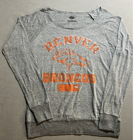 5th and Ocean Tops - Denver Broncos Shirt Womens Medium Gray Round Neck Long Sleeve Tee Ladies‎ New.